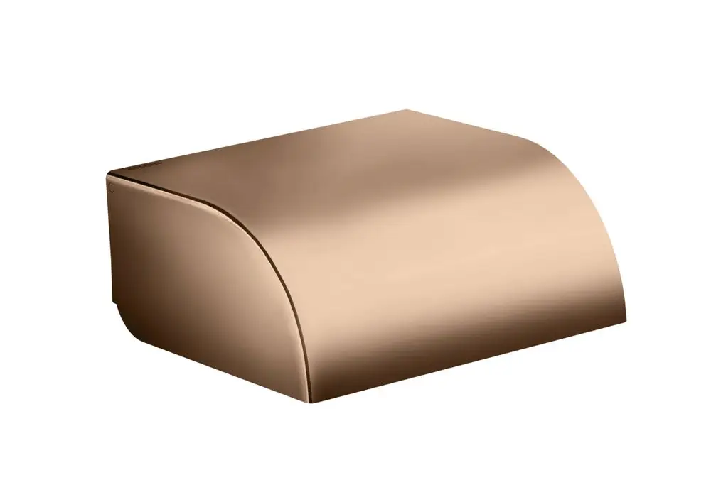 Universal Toilettenpapierhalter in polierter Rotgold-Optik von AXOR, mit abgerundeter Form und geschlossener Oberseite für ein elegantes Design.